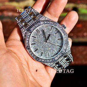 14K W.Gold Pt Iced Out Octagon Shaped Luxury Watch